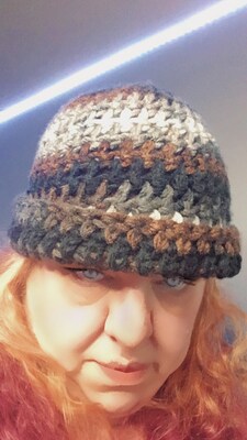Hand Crochet Winter Beanie, Black White and Brown Stripe, Unisex Hat for Cold Weather, Boho Crochet Winter Hat For Him or Her, Xmas gift - image5
